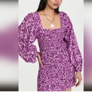 Free People smock it to me Floral Purple Smocked Dress S Small